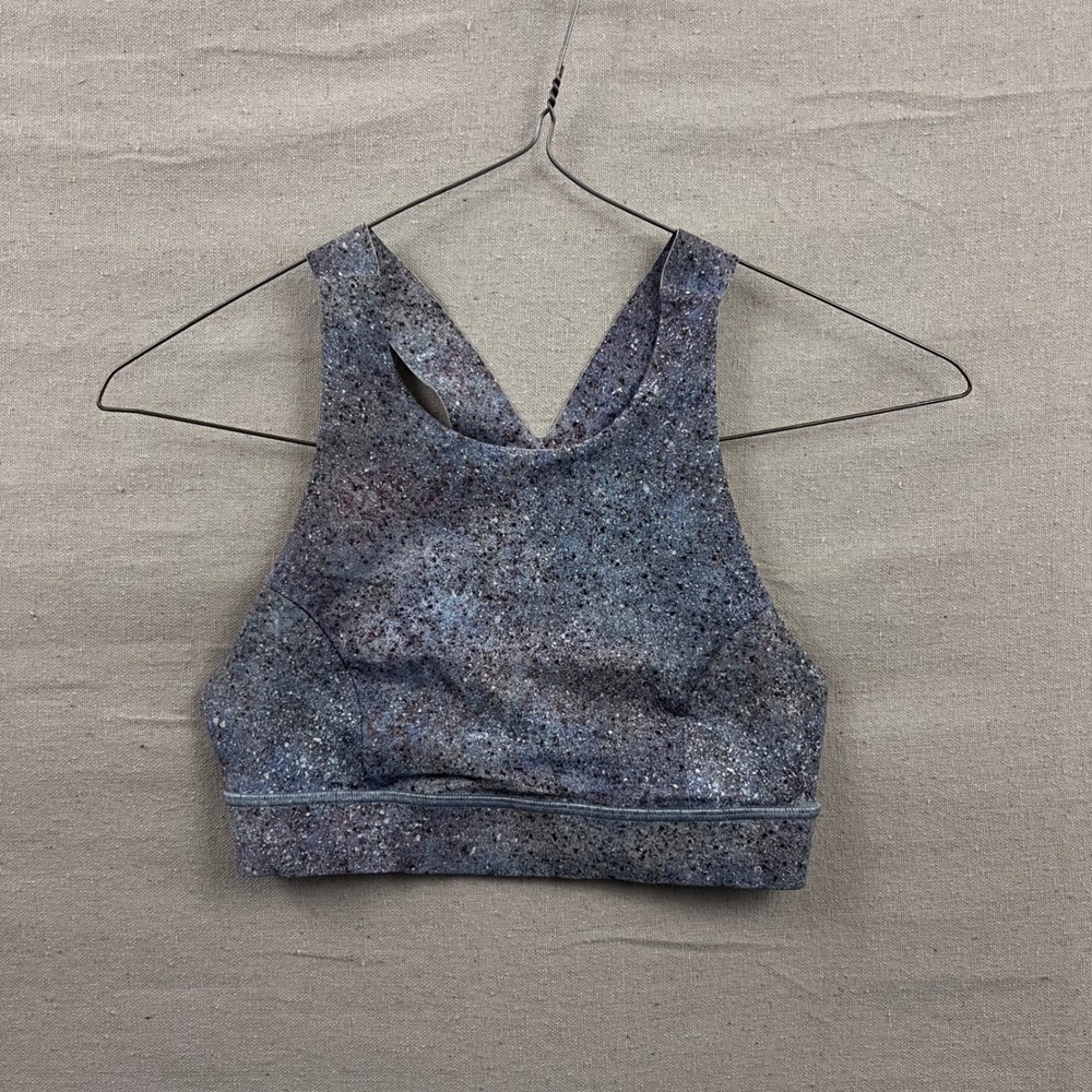 Lululemon Sports Bra Womens 6 Blue Speckled High Neck Racerback Activewear